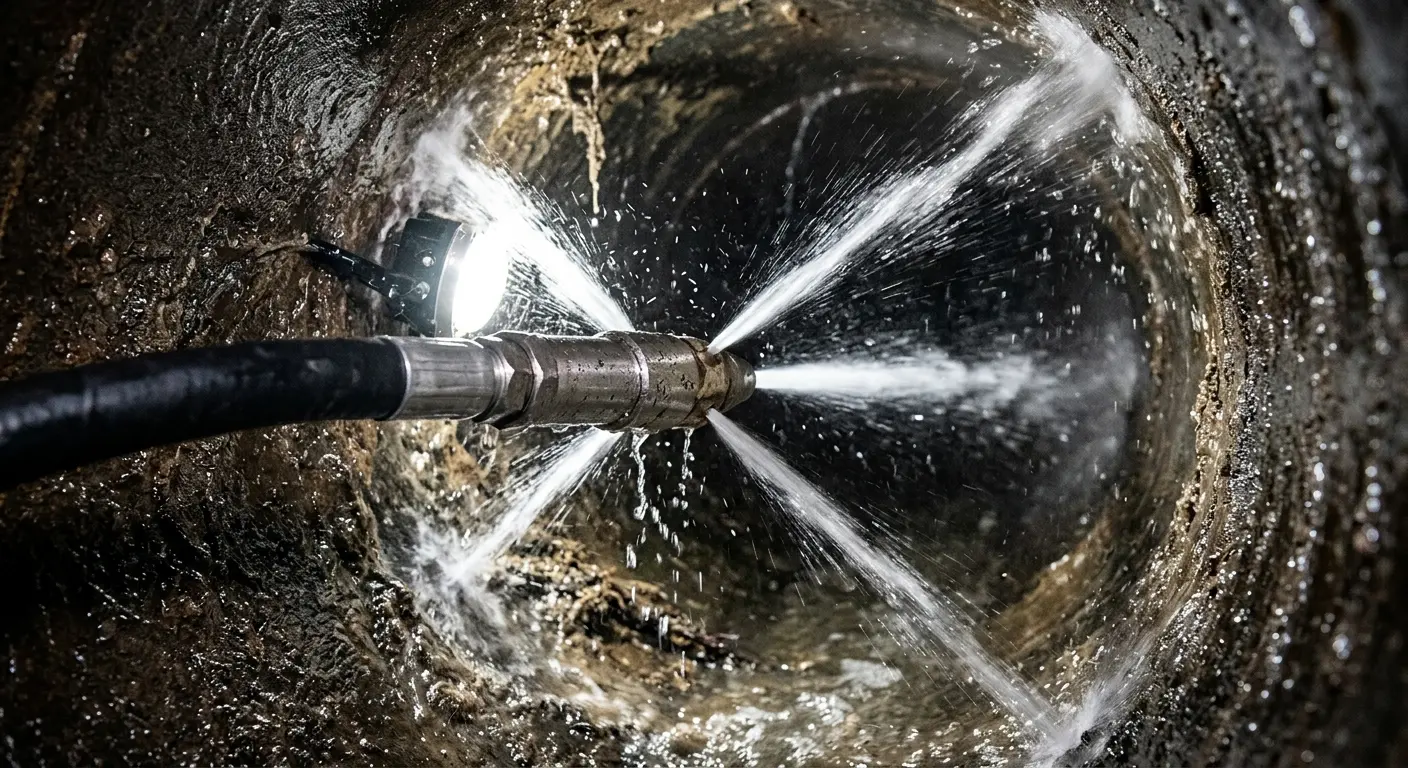 High-pressure hydro jetting nozzle cleaning sewer pipe for Storm Drain Cleaning in Upper Mount Bethel
